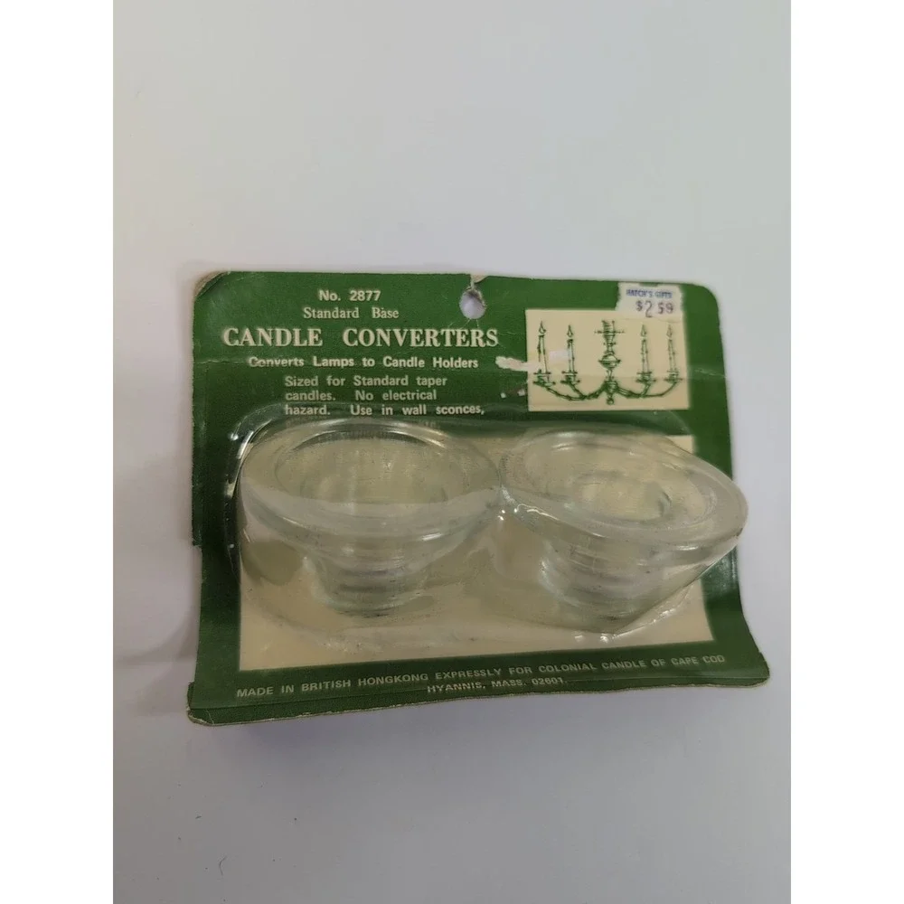 NOS Vintage Colonial Cape Cod Clear Glass Pegged Candle Holders Converters Japan